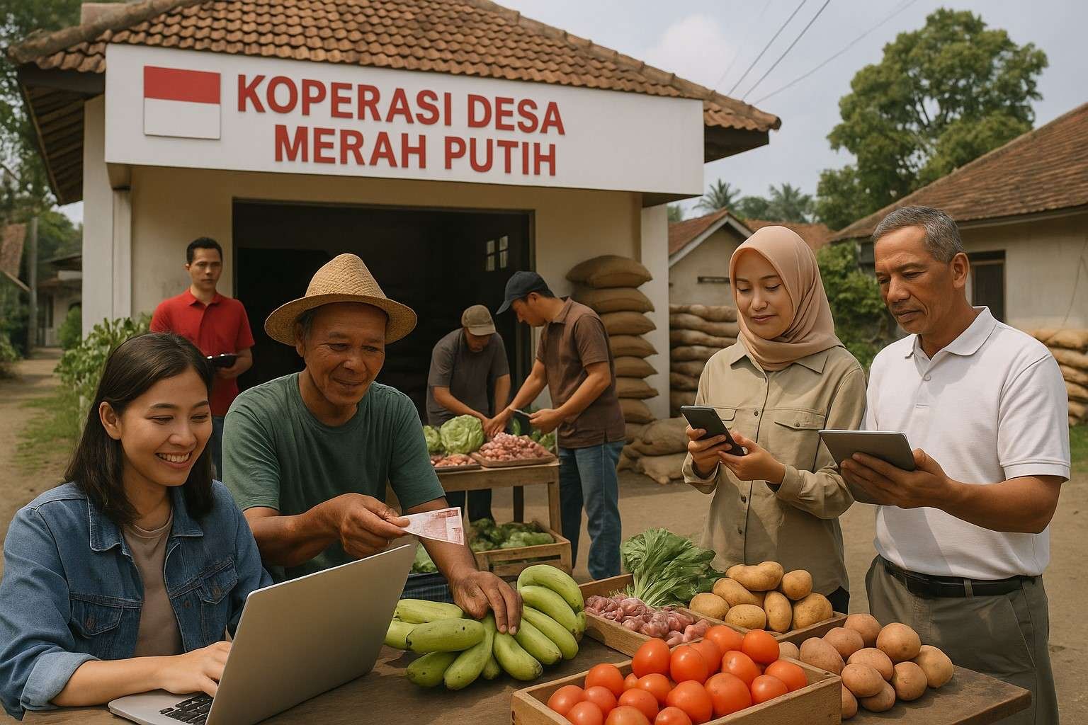 operasi Desa Merah Putih sebagai strategi geoekonomi nasional, suasana desa dengan kegiatan koperasi digital untuk ketahanan ekonomi rakyat